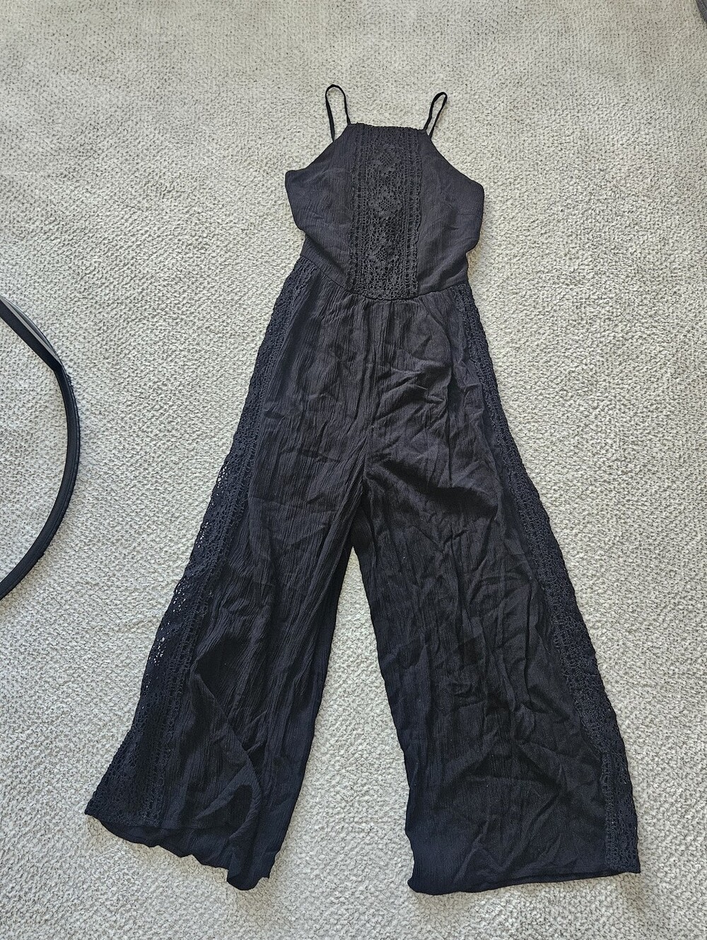 AMERICAN EAGLE Black High Neck Crochet Eyelet Jumpsuit Romper XXS NWT AE